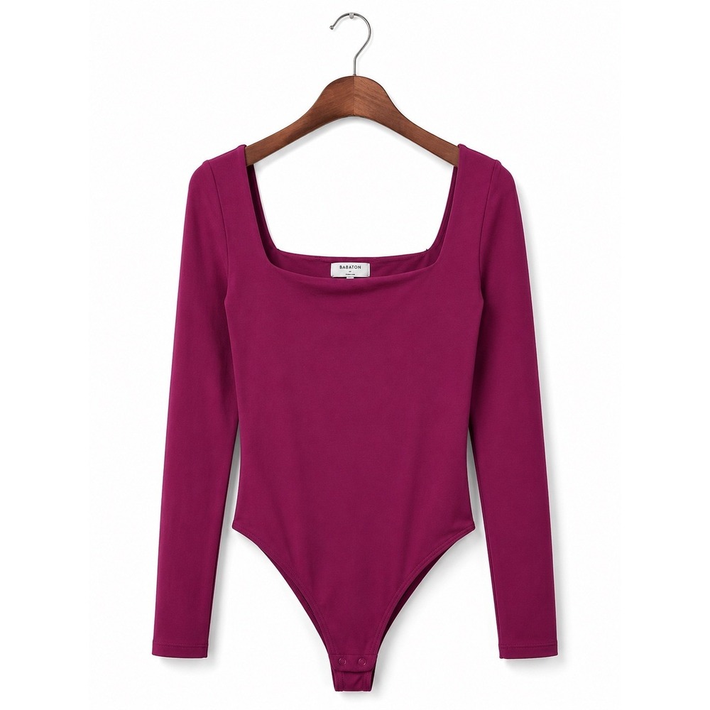 Babaton Square Neck Long Sleeve Bodysuit Berry Purple Contour Size S